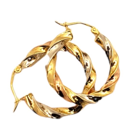 14k real Gold Square Twist Hoop Earrings  25mm - Picture 1 of 5